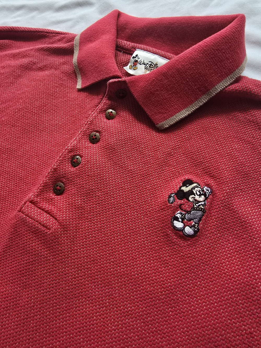 Vintage Walt Disney World Mickey Mouse Golf Polo Shirt Red Mens Large